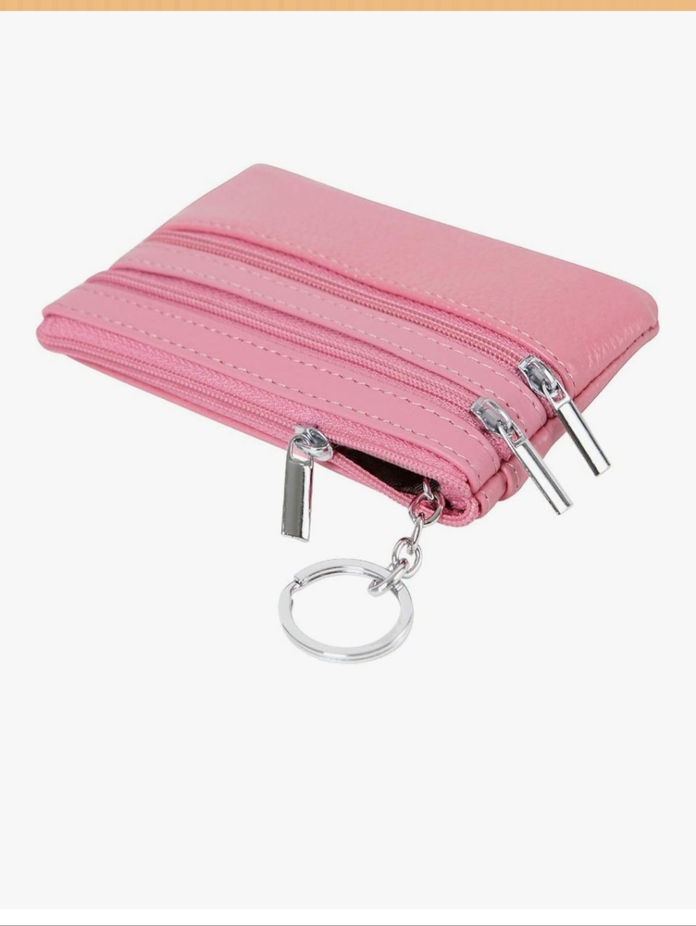 Pink Triple-Zip Genuine Leather Coin Pouch - Picture 5 of 6